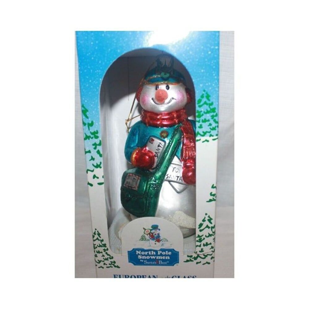 Santa's Best Mouth Blown Glass Snowman Santa's Mail 6.5" Ornament